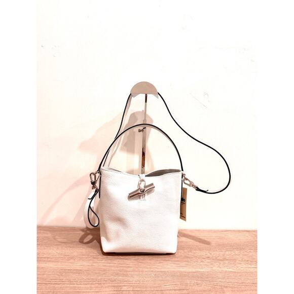 Longchamp Le Roseau Clasp-Detail White Leather Small Bucket Bag - Picture 3 of 13